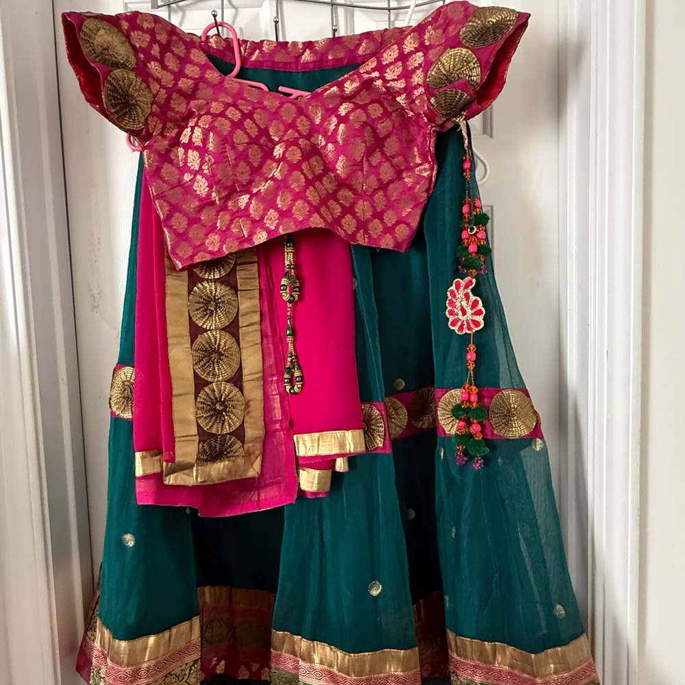 Desiner Indian -Pakistani Vibrant Pink and Green  chaniya Choli